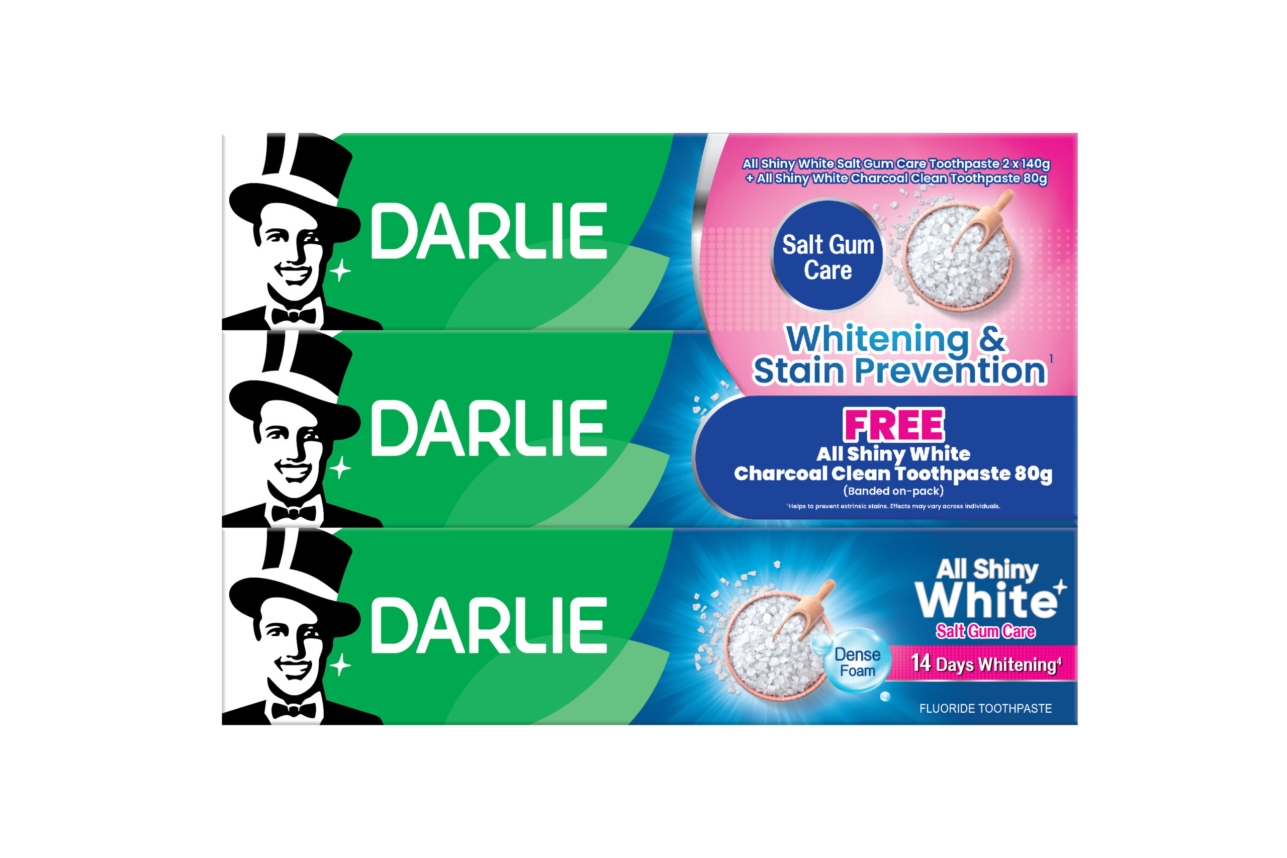 Darlie All Shiny White Toothpaste 140g + Charcoal Clean 80g